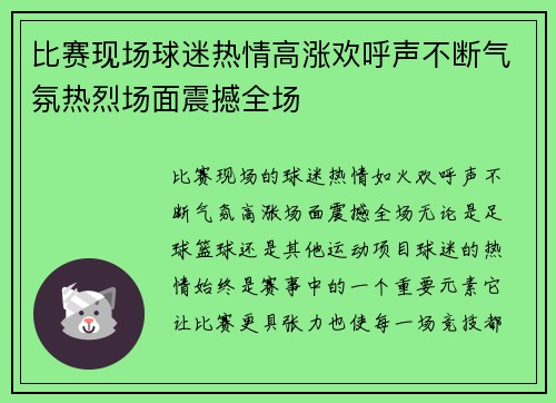 比赛现场球迷热情高涨欢呼声不断气氛热烈场面震撼全场