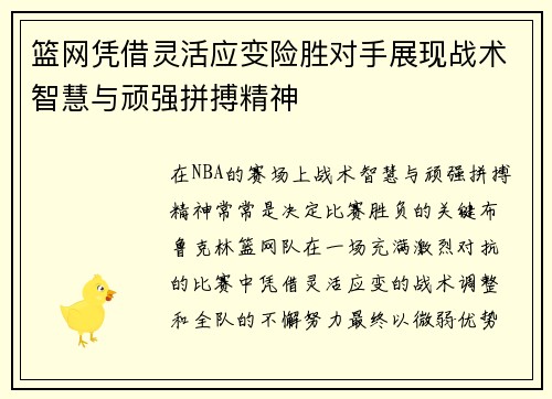 篮网凭借灵活应变险胜对手展现战术智慧与顽强拼搏精神